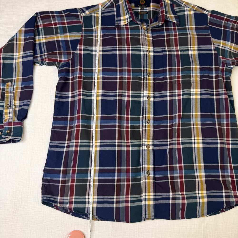 Viyella Plaid Button Down Shirt Blue Burgundy Men’s XL Cotton Wool Casual Preppy - Picture 6 of 14